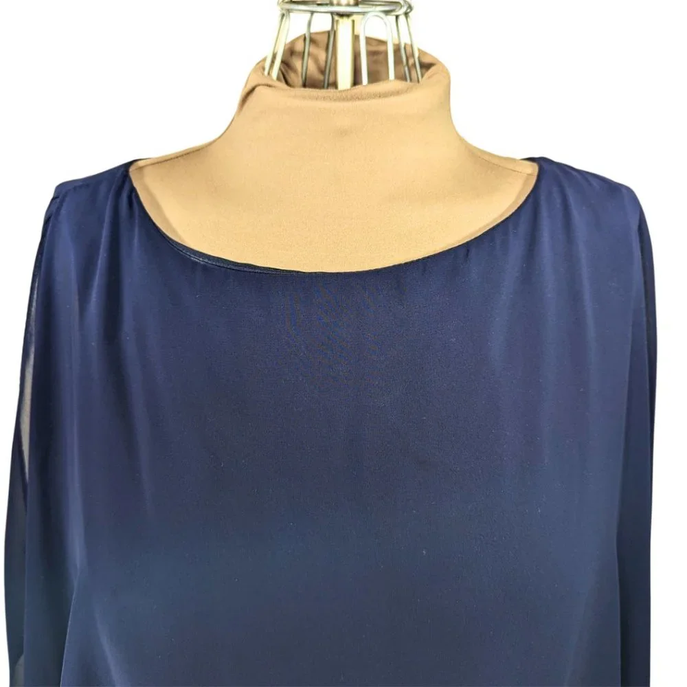 Xscape 14W Navy Blue Mother of the Bride Layered Chiffon Beaded Lined Dress - Picture 5 of 12